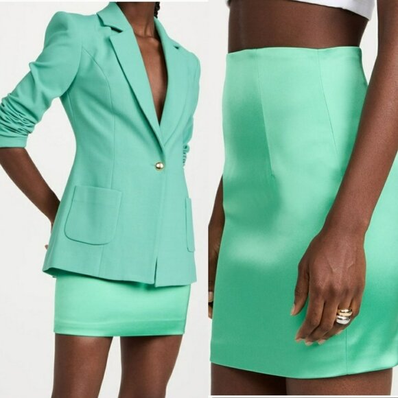 Sergio Hudson Green Satin Mini Skirt - Picture 2 of 12